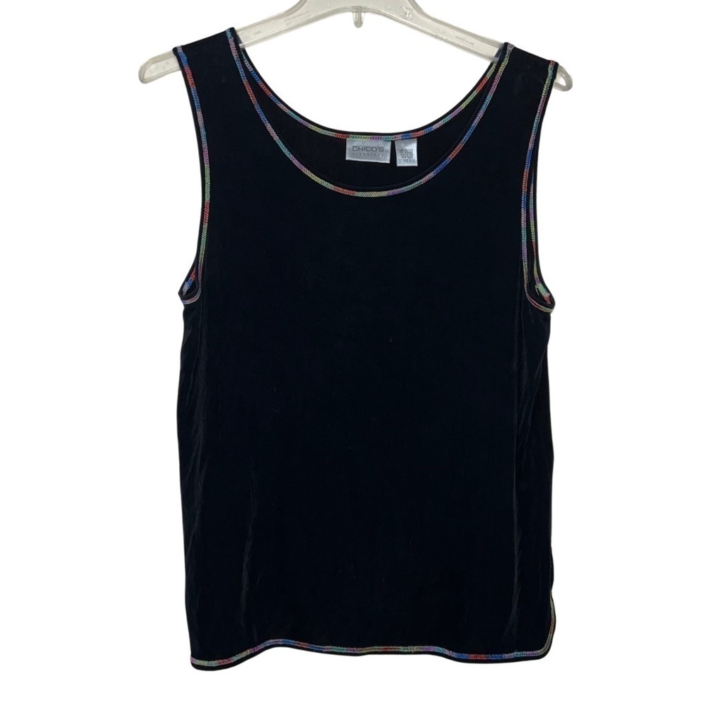 Chico’s Tank Top Black With Rainbow Stitching Size 2 Large (12)
